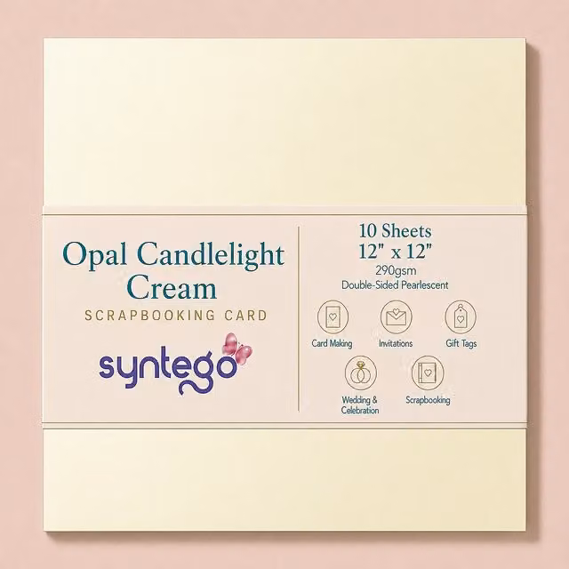 Syntego 10 Sheets of Premium Double Sided Pearlescent Satin Card, Beige, W: 30.48 cm x H: 30.48 cm