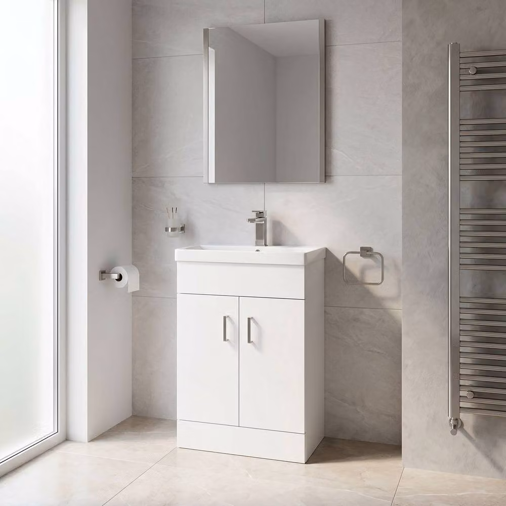 Balterley Gloss White Compact 2 Door Bathroom Vanity Basin Unit Width: 55 cm – 2