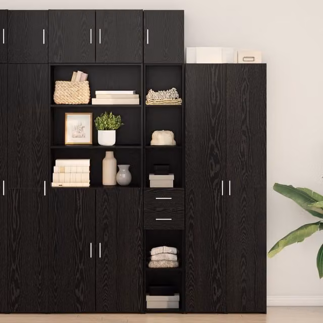 Berkfield Home Slim Storage Cabinet in Black Oak, W/D/H: 30 x 42.5 x 225 cm