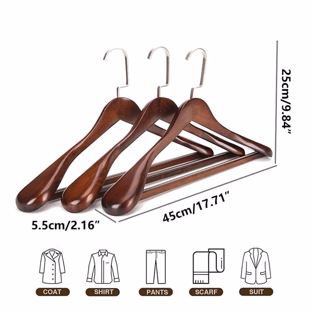 NESTLUNE 10-Piece Brown Wooden Coat Hangers with Non-Slip Contoured Shoulders and Swivel Hook, W: 100 cm, D: 15 cm – 2