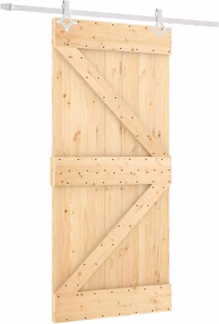 Berkfield Home Rustic Solid Wood Pine Sliding Door with Hardware Set, Natural, W: 95 cm, H: 210 cm
