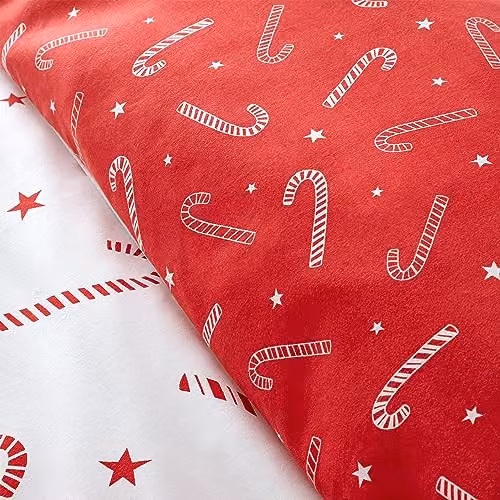 Catherine Lansfield Christmas Candy Cane Reversible Single Duvet Cover Set with Pillowcase, Red and White, W/D/H: 135 x 200 cm, Pillowcase: 50 x 75 cm – 2