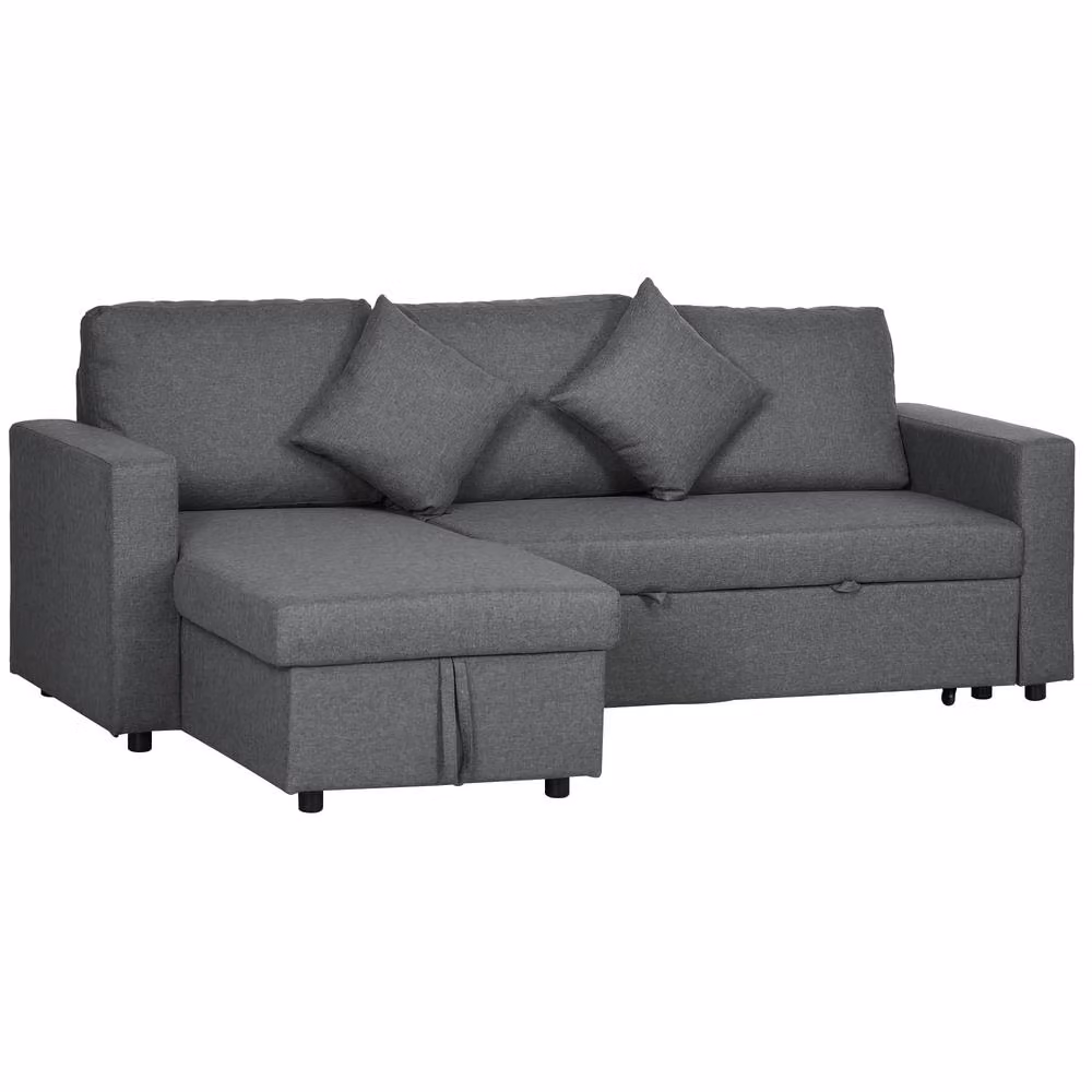 STILVORA 3 Seater Reversible Fabric Sofa Bed with Storage and Scatter Cushions in Grey – 4