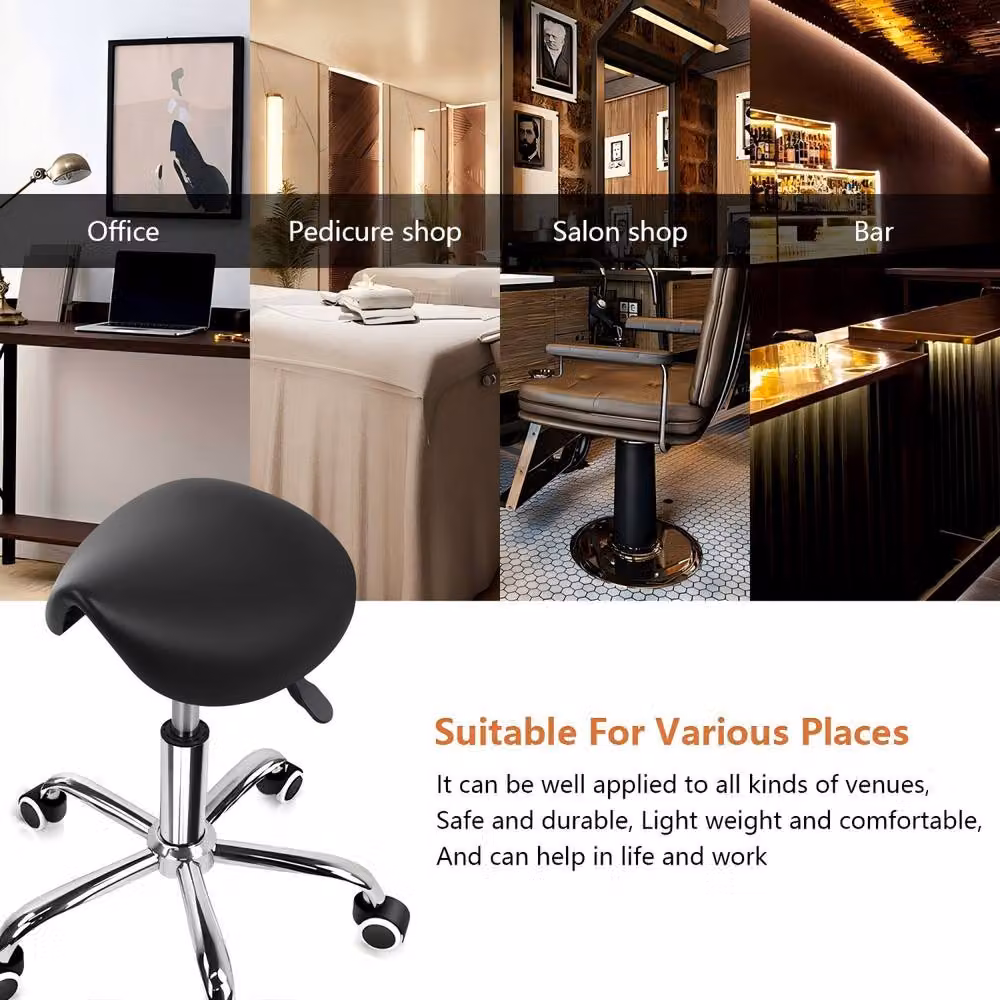 KKTONER Adjustable Rolling Saddle Stool with Castors in Black PU Leather – 5