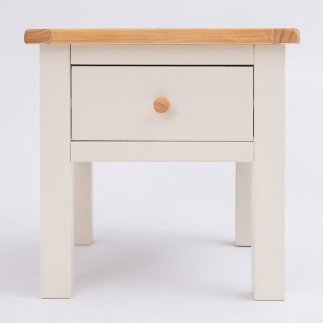 Cabinet Bits Scandinavian White Pine 1 Drawer Lamp Table with Wood Knob