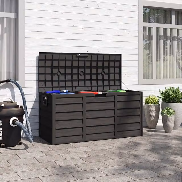Lifeideas Outdoor Lockable Storage Box with Wheels in Black