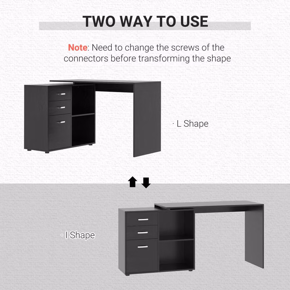 FORGEVIO L-Shaped Corner Computer Desk with Drawer and Shelf in Black – 4