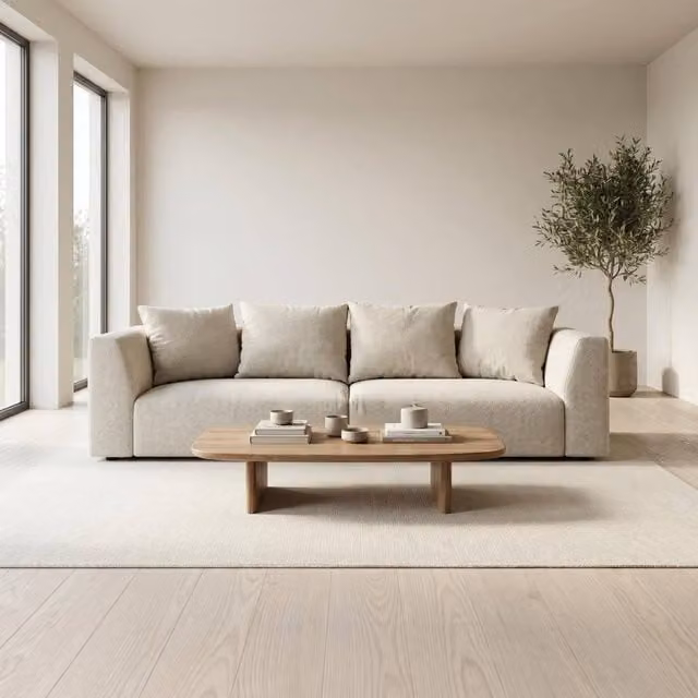 Abakus Direct Tokyo 3 Seater Sofa in Sand Basket Weave Fabric with Bamboo Frame – 1