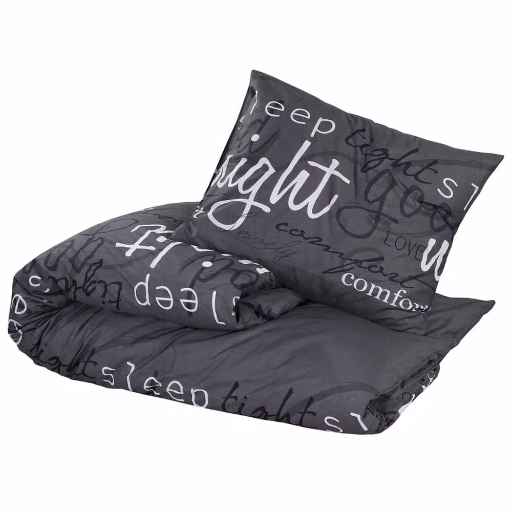 Berkfield Home Black Cotton Duvet Cover and Pillowcase Set, W: 135 cm x L: 200 cm – 2