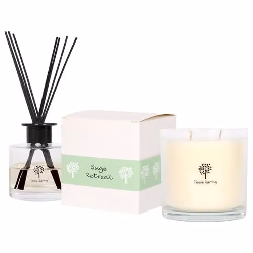 Nicola Spring Sage Retreat Soy Wax Scented Candle and Reed Diffuser Set, 400g Candle and 200ml Diffuser – 1