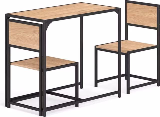 Costway Industrial Rectangular Kitchen and Dining Table with 2 Chairs in Brown and Black