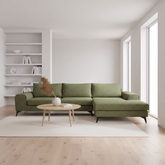 Abakus Direct Venice Right-Facing L-Shape Corner Sofa in Dark Green with Deep Seats and Extra-Wide Padded Arms – 1
