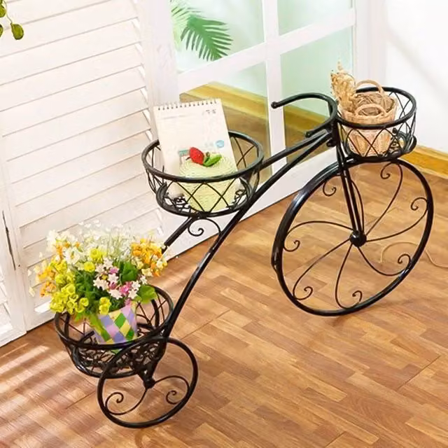 FLAVORA Nostalgic Tricycle Metal Plant Stand and Flower Planter in Black
