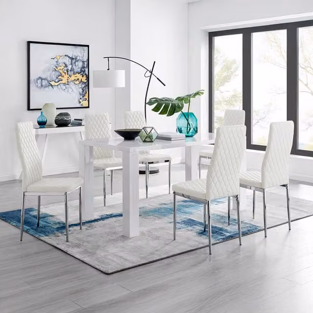 FurnitureboxUK Pivero White Rectangular Glass Dining Table and 6 Milan Chairs Set