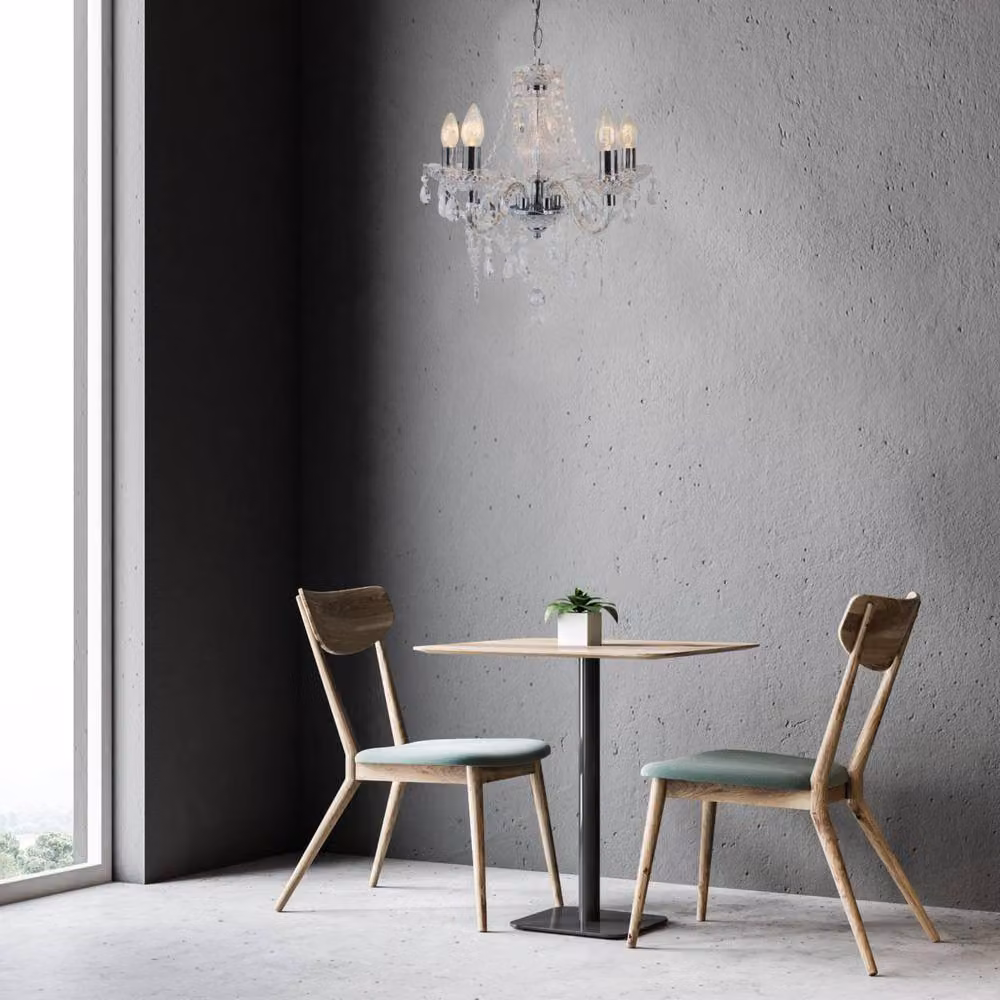 First Choice Lighting Set of 2 Marie Therese Style Chandelier, Chrome and Transparent Glass, 5 x E14 Bulb, Height Adjustable and Dimmable – 2