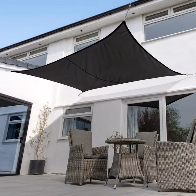 Kookaburra Waterproof Rectangular Sun Shade Sail, Black, W: 500 cm, D: 400 cm