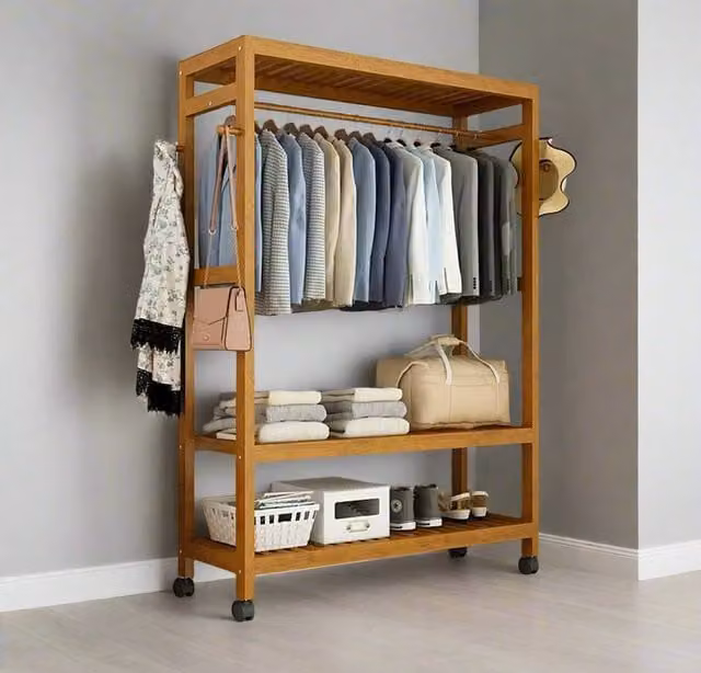 Modcraft Heavy Duty Bamboo Wooden Clothes Stand in Brown, W/D/H: 165 x 35 x 35 cm