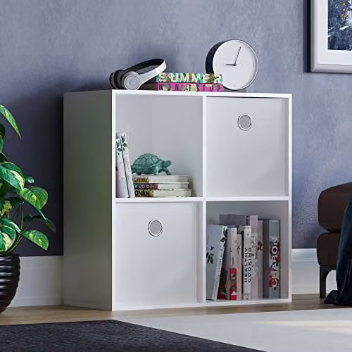 Vida Designs Durham 4 Cube Storage Organiser with 2 White Baskets, White