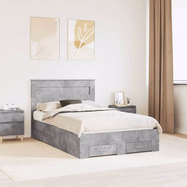 Berkfield Home Modern Bed Frame with Drawers in Grey Engineered Wood, W: 120 cm, L: 190 cm