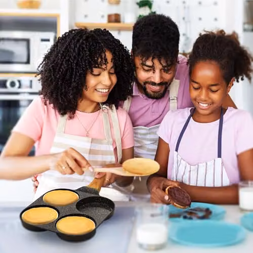 joeji's Kitchen 4 Hole Non-Stick Ceramic Egg and Pancake Frying Pan, Grey – 6