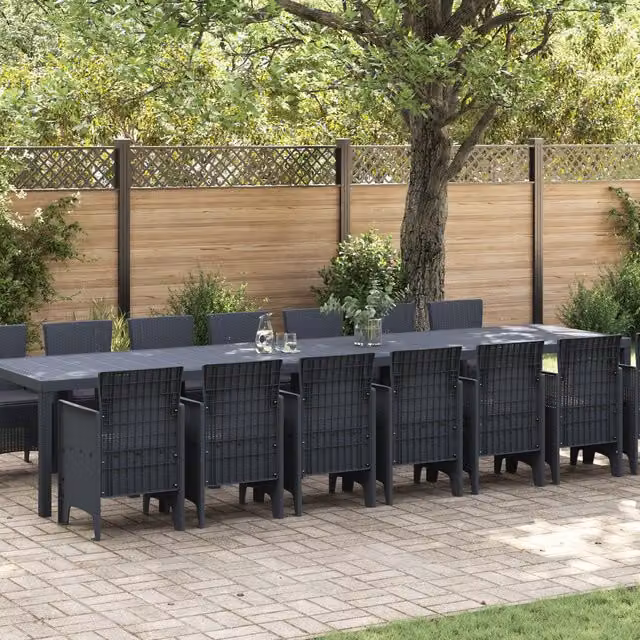 Berkfield Home 15 Piece Anthracite Poly Rattan Garden Dining Set with Cushions – 1