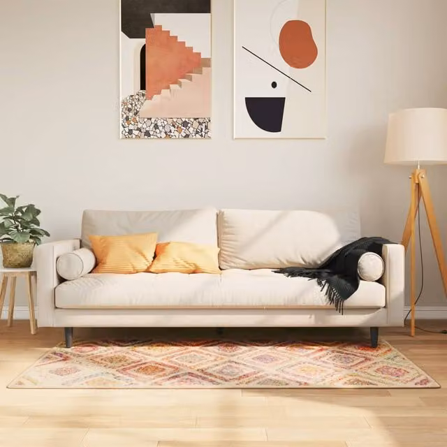 Berkfield Home Washable Multicolour Boho Round Anti Slip Rug, Diameter: 100 cm
