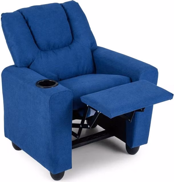 CASART Kids Recliner Chair in Blue, Adjustable PU Leather Armchair with Solid Wood Frame – 1