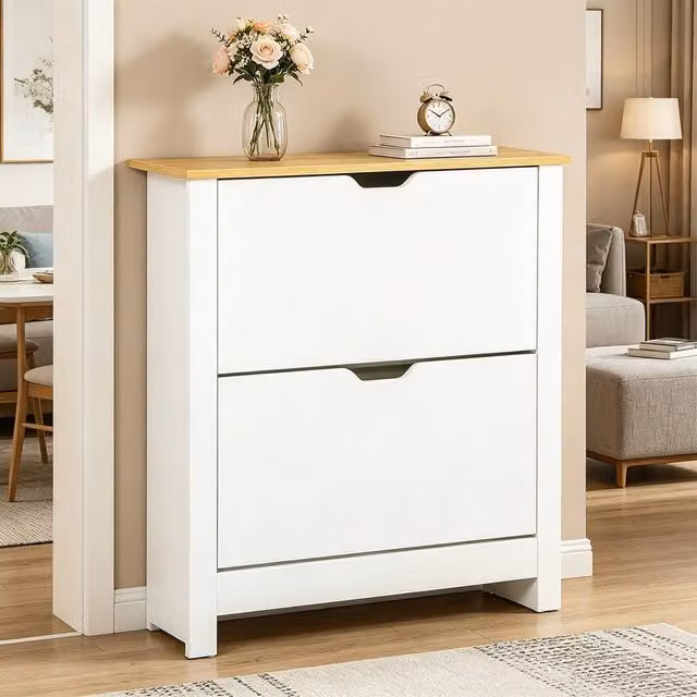 ERGOVEXA Narrow White Shoe Cabinet with 2 Tilting Compartments and Adjustable Internal Shelves – 1