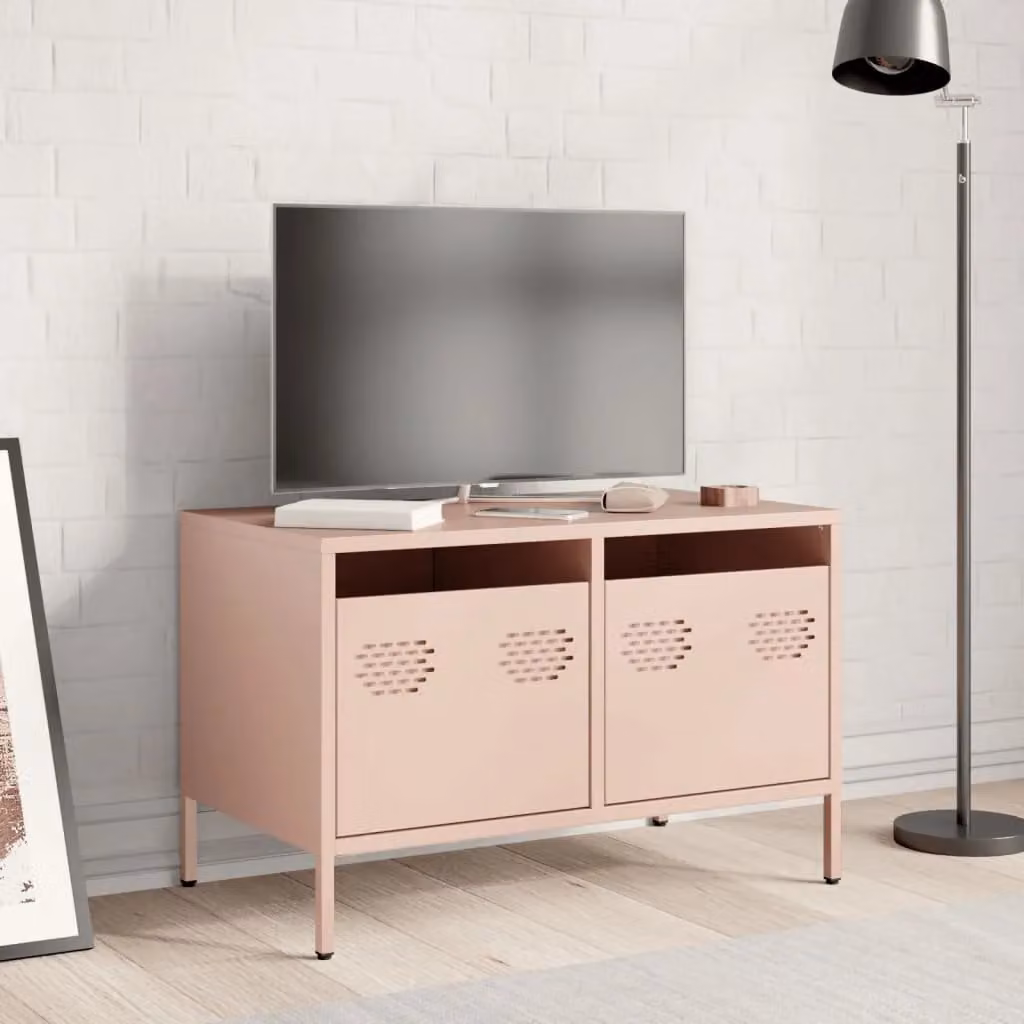 Berkfield Home Pink Industrial TV Cabinet in Matt Cold-rolled Steel, W: 68 cm, D: 39 cm, H: 43.5 cm – 3
