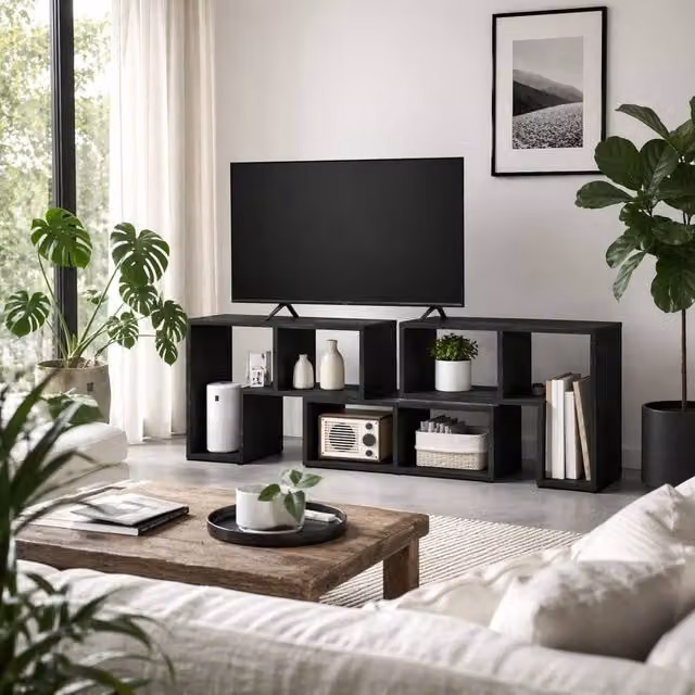 Wyld Haus Tota 134 Black Wood Effect 3 Block Modular TV Stand