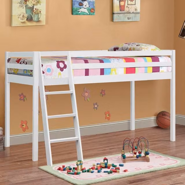 Comfy Living White Single Mid Sleeper Bed with Slide for Children, Height: 128 cm