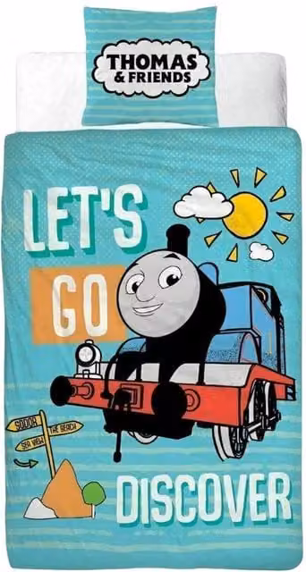 Thomas & Friends Let's Go Discover Reversible Childrens Duvet Set in Green, White, Brown and Blue