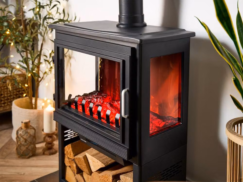 Sureflame Marlow 3-Sided Electric Stove with Log Storage in Black, W/D/H: 104 x 60 x 60 cm – 3