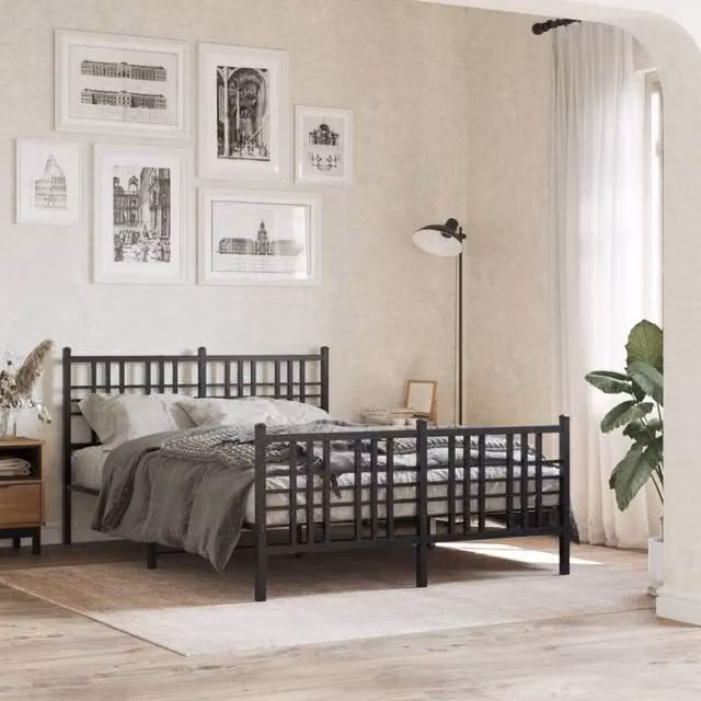 Berkfield Home Metal Bed Frame with Footboard, Black, W: 137 cm, L: 190 cm