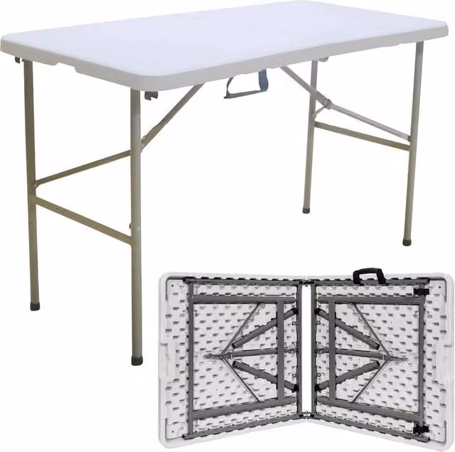 EONLION Heavy Duty Plastic Folding Table in White, Width: 100 cm