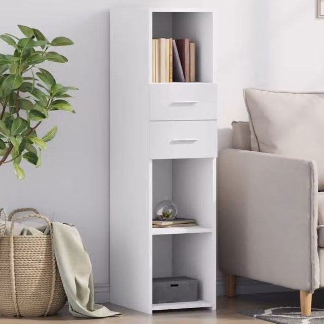 Berkfield Home Modern White Highboard in Matt MDF, W/D/H: 30 x 42.5 x 124 cm