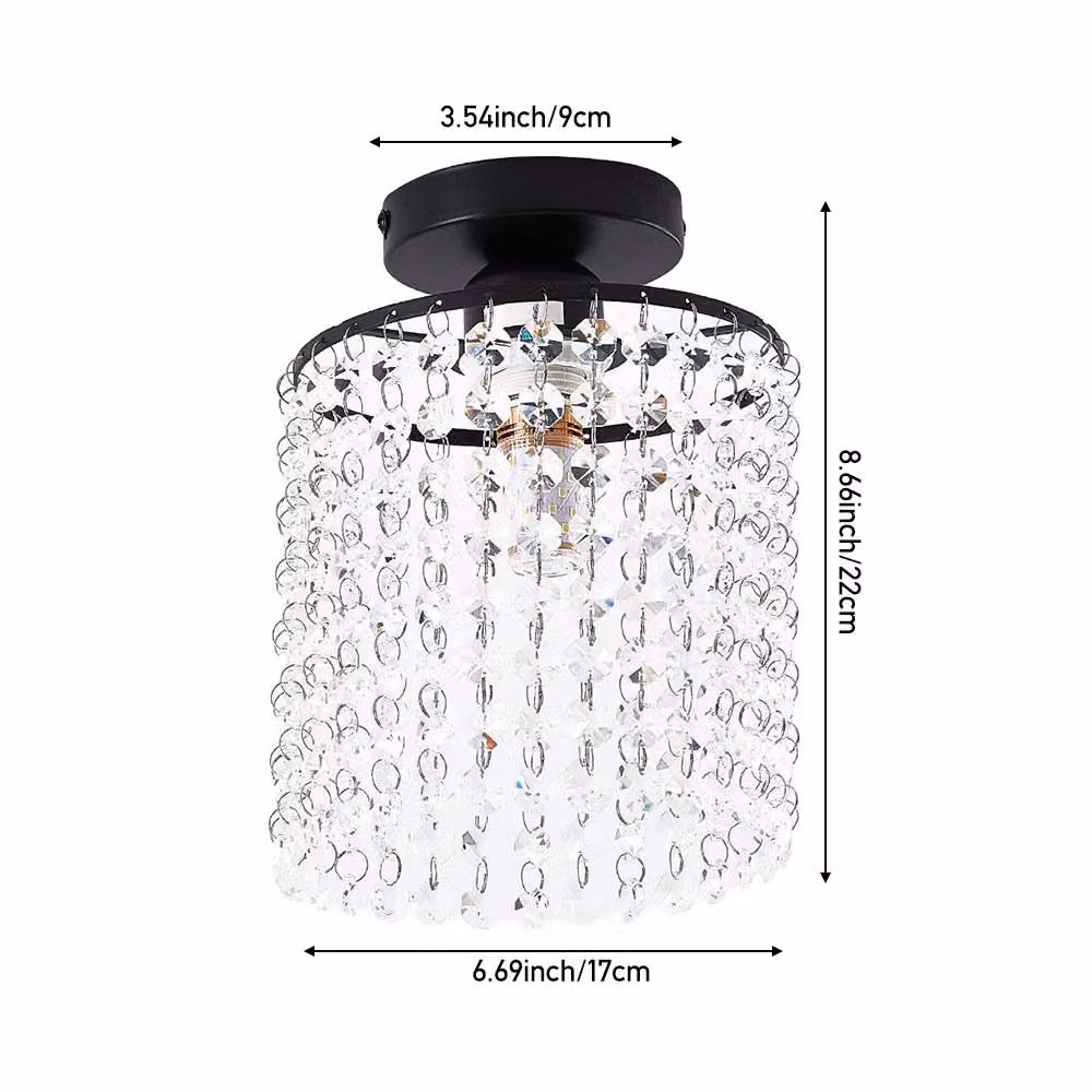Living and Home Frame Crystal Semi-Flush Mount Ceiling Light in Black – 6
