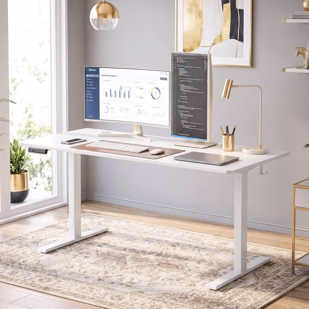 KORVIXA White Height Adjustable Standing Desk with Electric Motor and Memory Control, W/D/H: 100 x 100 cm – 2