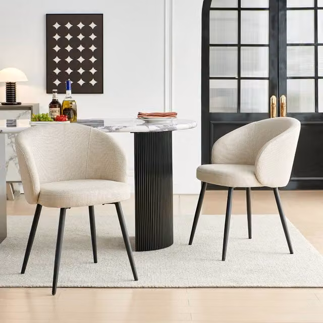 SONARA Modern Set of 2 Beige Fabric Ergonomic Dining Chairs with Armrests – 1