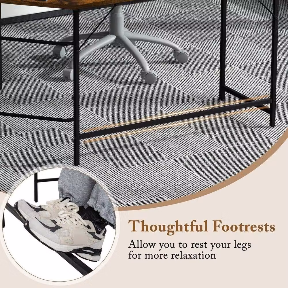 FORGEVIO L-Shaped Corner Computer Gaming Desk in Brown – 6