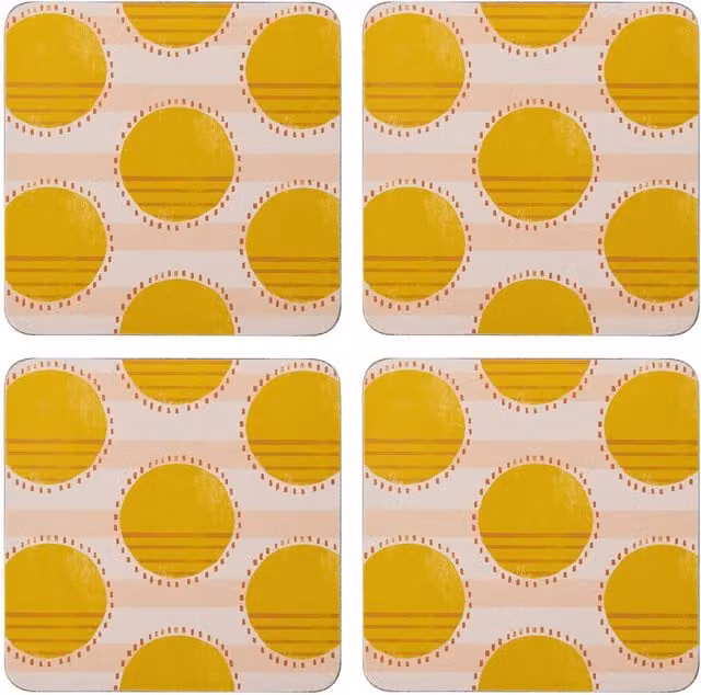 Creative Tops Absorbent Dotted Coasters, Set of Four, Yellow, Diameter: 10.5 cm