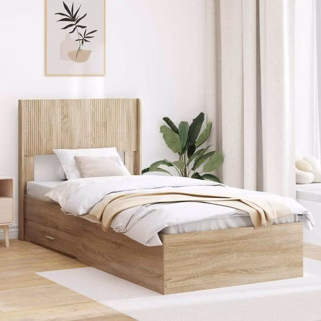 Berkfield Home Bed Frame with Storage, Headboard and Drawers in Sonoma Oak Brown, W: 75 cm, L: 190 cm – 1