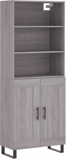 Berkfield Home Grey Sonoma Highboard with Hinged Doors and Internal Shelves, W/D/H: 69.5 x 34 x 180 cm – 1