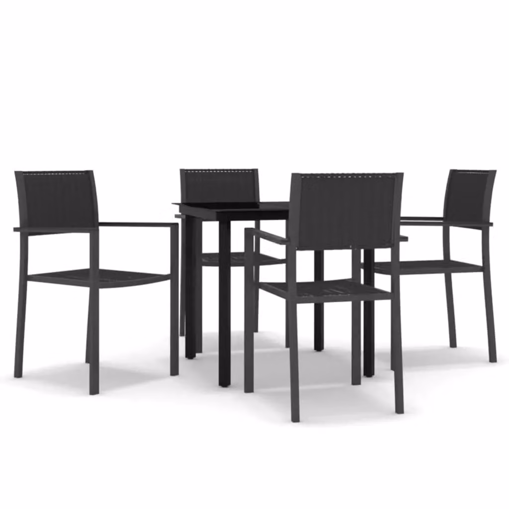 Berkfield Home 5 Piece Modern Garden Dining Set in Matt Black Powder Coated Steel with Glass Top – 2