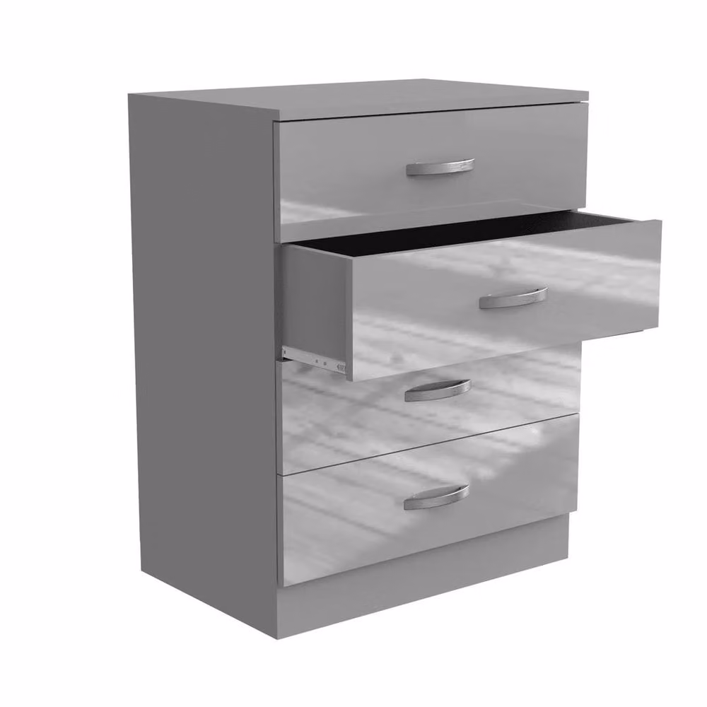FORGEVIO Grey High Gloss 4 Drawer Chest Tall Bedroom Cabinet with Matt Grey Body – 3