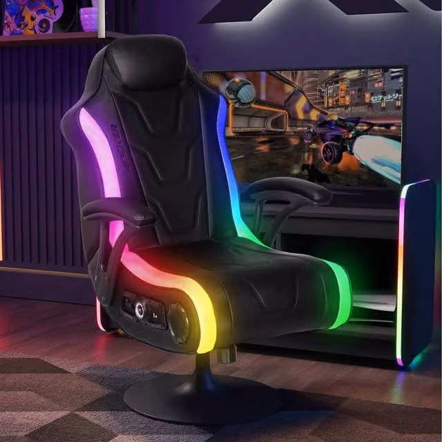 X Rocker Monsoon 4.1 Audio Console LED Gaming Chair in Black with Synthetic Leather and App Control
