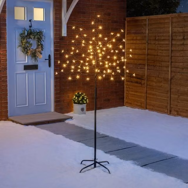 Christow Cherry Blossom Christmas Tree Pre-Lit with Warm White LEDs in White and Silver, Height: 152.4 cm