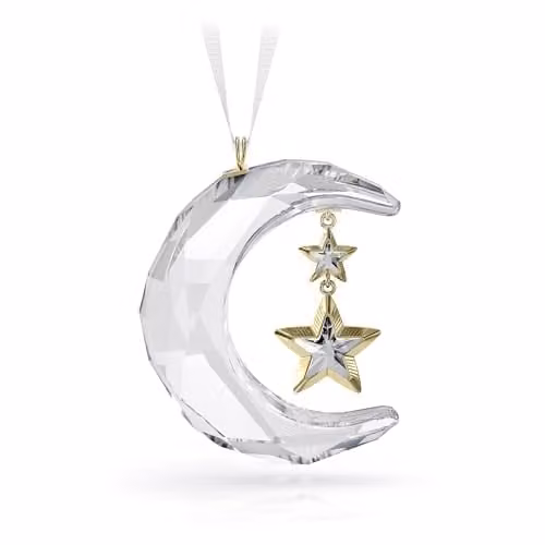 Swarovski Holiday Magic Moon Ornament in Gold, White and Transparent Glass Pendant