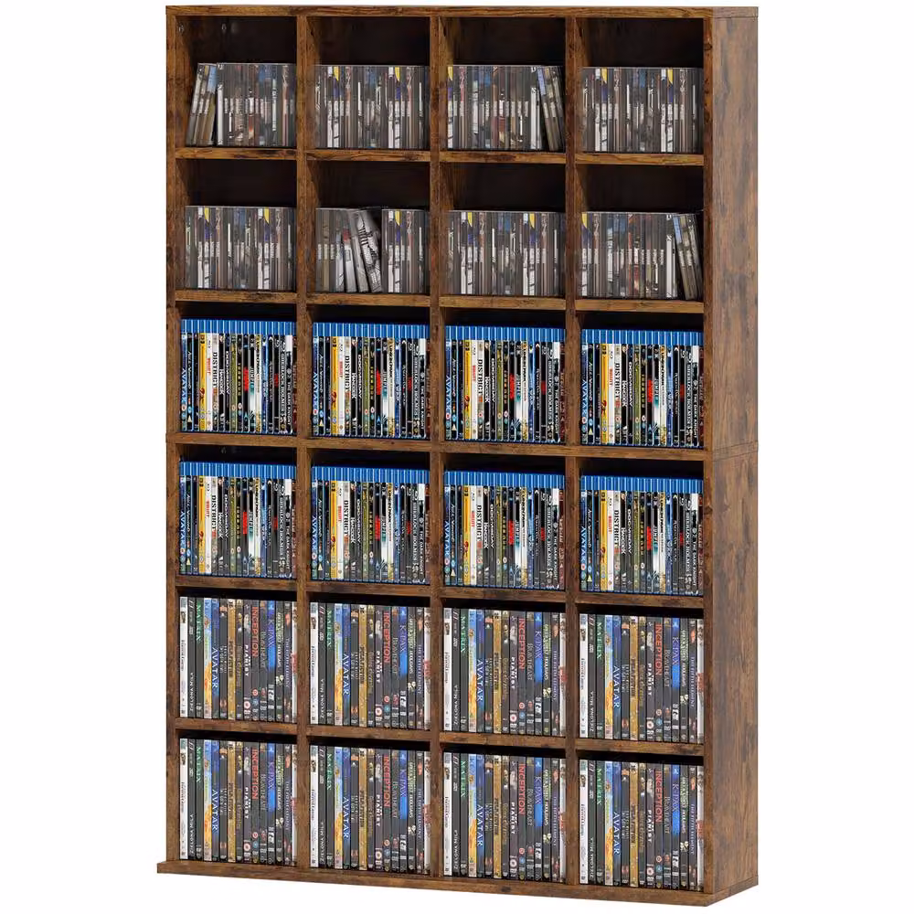 STILVORA CD Storage Unit with Adjustable Shelves and Media Compartments in Brown – 5