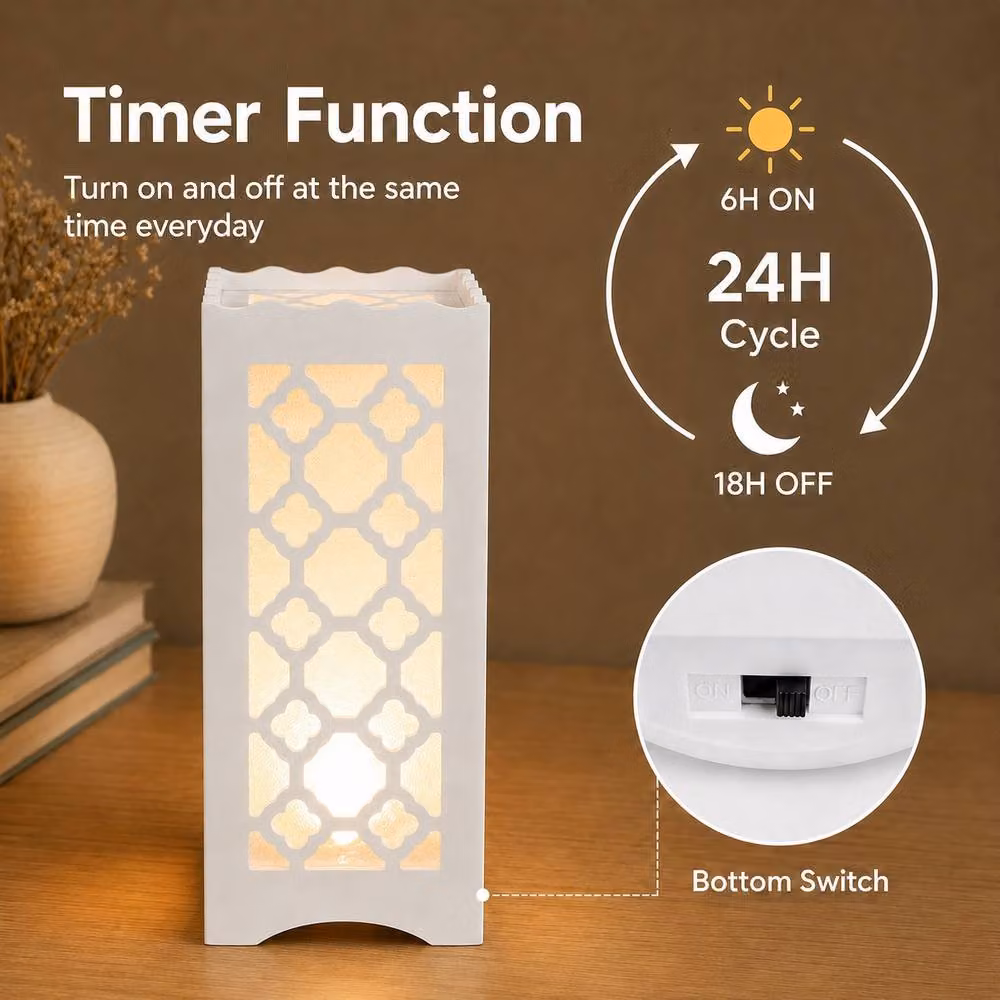 Bright Zeal White LED Table Lamp with Flower Shaped Carving – 2